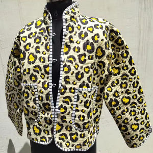 แจ็กเก็ตผ้าฝ้ายอินเดียพิมพ์ลายเสื้อกันลมคอวีพร้อมแขนครึ่งท่อนสำหรับผู้หญิงเสื้อแจ็กเก็ต - Product Image 1