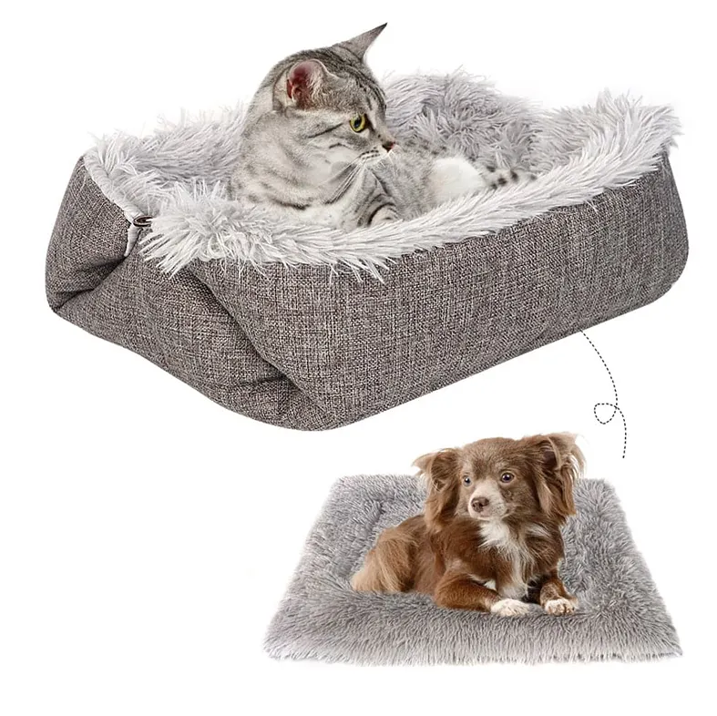 2 ב-1 מתקפל רך קטיפה נעימה לחיות מחמד שמיכת שינה כרית כרית מיטת חיות מחמד לחתולים כלבים קטנים
