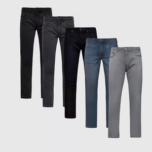 Jeans classiques pour homme, coupe slim droite, délavé moyen, effet vieilli, rivets, respirant, streetwear, printemps - Product Image 1
