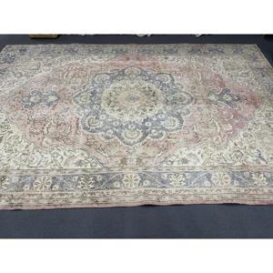 Alfombra turca de 6.6x10 pies, alfombra vintage, alfombra de lana con motivos de plantas y árboles azules - Product Image 5