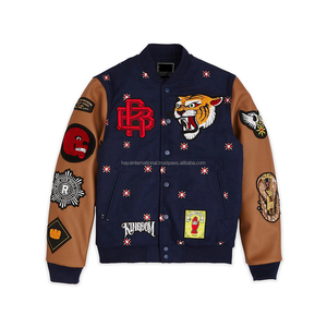 New Design Custom Embroidery <b>Patches</b> Plus Size Brown Color Leather Sleeves Men Varsity <b>Jacket</b> - Product Image 1