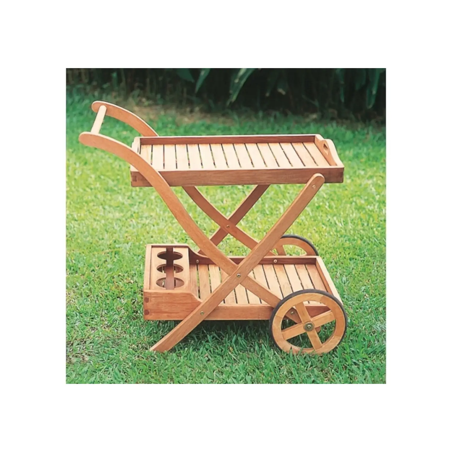 Alta Qualidade Teak Servindo Cart com 3 Tier Wood Bar Servindo Cart com bandeja Carrinho de serviço de madeira com roda para mobília do hotel