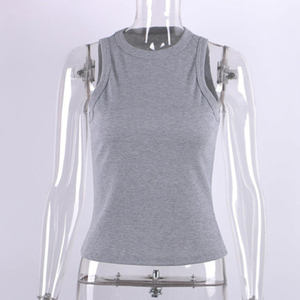 Camiseta sin mangas corta de verano básica personalizada para mujer, camiseta sin mangas de punto acanalado para entrenamiento, chaleco deportivo informal - Product Image 6