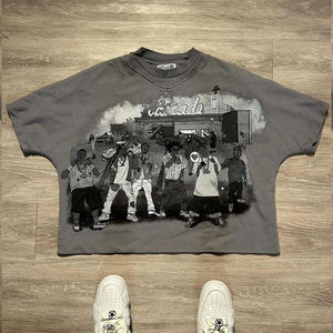 Camiseta holgada con estampado de estilo sólido, camisetas informales con cuello simulado extendido para hombre, Camiseta 100% de algodón para hombre, Camiseta holgada estampada - Product Image 4