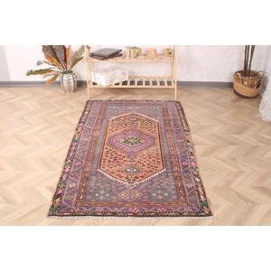Tapis en laine turque 3,4x6,1 pi (105x186 cm) écologique, patchwork, avec support en latex, violet ombré, tapis vintage - Product Image 2