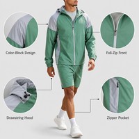 Ensemble de survêtement léger pour homme, personnalisé OEM, vente en gros, avec veste à capuche et short, idéal pour le sport et la course à pied