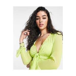 ASOS Minidress da donna verde chiaro a maniche lunghe in chiffon trasparente a lanterna, taglia 6 US, senza collo, tinta unita, naturale, per serate in discoteca - Product Image 3