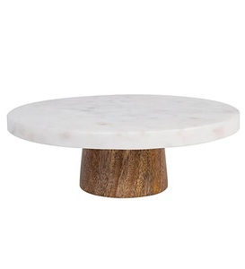 แท่นวางเค้กหินอ่อนหินอ่อนรูปทรงกลมสำหรับตกแต่งโต๊ะเค้กทำจากไม้และหินอ่อนดีไซน์โบราณ - Product Image 6