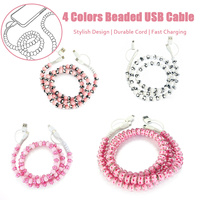 Câble USB 4 en 1 avec décorations en perles imprimées en forme de cœur, cordon de charge pour téléphone portable