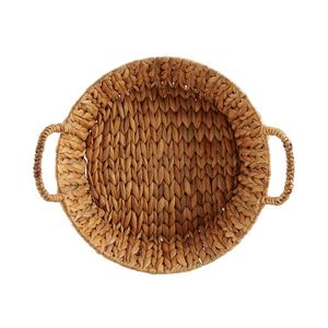 Plateau de service rond en jacinthe d'eau de conception rustique avec poignées plateau Boho polyvalent pour Table à manger et décoration de la maison - Product Image 2