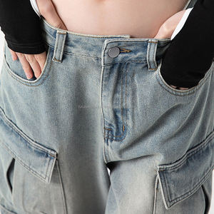 Nouveau Style taille réglable ample jambe droite Denim Baggy pantalon haute rue à la mode jean pour hommes noir Baggy jean - Product Image 5