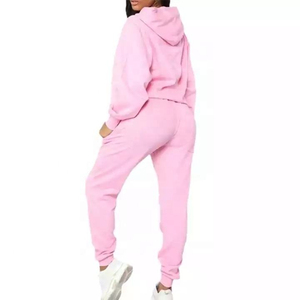 ชุดวอร์มผู้หญิงแบบสั่งทำ OEM ไซส์พลัส แฟชั่นชุดกีฬา 2 ชิ้น เสื้อสเวตเชิ้ต ล้างสีแบบ Acid Wash ผ้าฝ้าย 100% แต่งลูกไม้ สีพื้น - Product Image 4