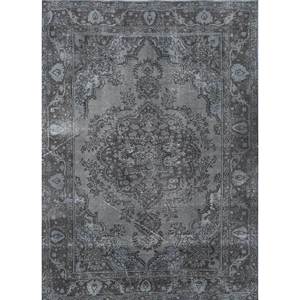 Tapis en laine noués à la main gris et noir vintage Pae-2104, nouveau motif médaillon abstrait fait main pour la maison, le couloir et le salon - Product Image 1