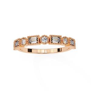 Luxury Customized Natural Baguette and Round Diamond Bezel Set Wedding <b>Band</b> White Gold Half Eternity Milgrain Engagement <b>Ring</b> - Product Image 1
