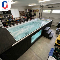 Piscine hors sol moderne avec cascade et panneau latéral transparent pour jardin, villa, terrasse extérieure