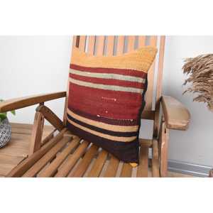 Tapis Kilim en laine multicolore 18x18 pouces tissé avec oreiller rustique à motif vintage - Product Image 3