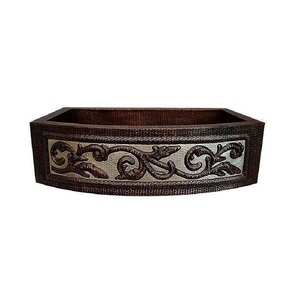 Évier de cuisine personnalisé arrondi en cuivre à défilement de nickel Évier de ferme en cuivre Évier fait à la main Fabricant Fournisseur Vente en gros - Product Image 1