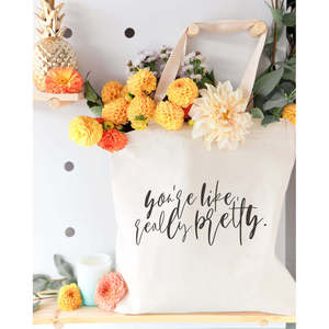Durable Eco-Friendly Cotton Canvas Tote <b>Bag</b> <b>Long</b> Zipper Customizable Reusable for Daily Use Gift 'You're Really Pretty' Medium - Product Image 5