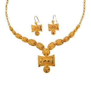 دبي الهند الزفاف شرابة طويلة قلادة مجموعة 24k مطلية بالذهب قلادة أقراط 2 قطعة مجموعات مجوهرات الزفاف - Product Image 5