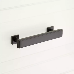 Matte <b>black</b> cabinet pull handle sleek rectangular design sturdy finish perfect for kitchen cabinets and wardrobe drawers - Product Image 1