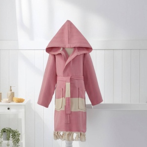 Herringbone Kids Turkish <b>Bathrobe</b> <b>Hooded</b>, Ages 5-8, 100% Cotton - Product Image 3