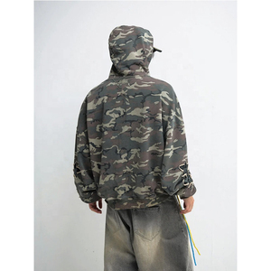 Sweat à capuche personnalisé en usine de haute qualité design camouflage lourd brodé en détresse pour hommes - Product Image 4