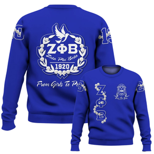 Sudadera con Cuello Redondo de la Hermandad Zeta Phi Beta para Mujer, Azul Griego 1920, Bordada en Felpa - Product Image 6