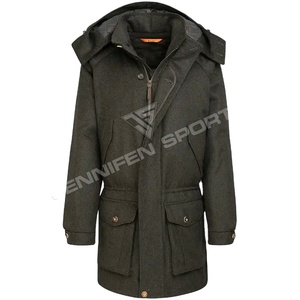 เสื้อแจ็คเก็ตสำหรับล่าสัตว์แบบยาวสำหรับผู้ชาย คุณภาพสูง ขายดีที่สุด ผลิตตามสั่ง ระบายอากาศได้ดี บุฉนวนกันความหนาว ทำจากขนสัตว์แท้ 100% สำหรับฤดูใบไม้ร่วงและฤดูหนาว พร้อมโลโก้แบรนด์ตามสั่ง - Product Image 1