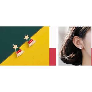 14K oro e oro rosa albero di natale orecchini con diamante taglio principessa regalo di natale tra cui scatola regalo C08 - Product Image 3