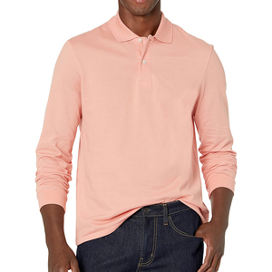 เสื้อโปโลสำหรับผู้ชายเสื้อโปโลแขนยาวระบายอากาศสีพื้นสำหรับผู้ชาย - Product Image 1