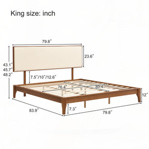 Cabecero ajustable de madera de bambú, cama de plataforma de 12 pulgadas con marco de bambú tapizado, camas con funda - Product Image 4