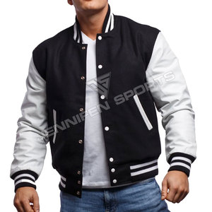 Baseball Customized Winter Front Logo Varsity Jacket Shell <b>Wool</b> Leather Sleeves Press Stud Button Closure Inside <b>Quilted</b> Lining - Product Image 5
