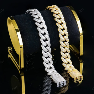 Vente en gros de chaîne à maillons cubains de 925 pouces en argent sterling 7.5 14mm VVS Moissanite diamant plaqué or jaune classique Hip Hop glacé - Product Image 3