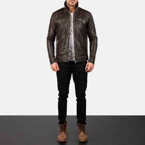 Chaqueta de Cuero de Oveja para Hombre, Corte Entallado, Cierre de Botones, Bolsillos Modernos con Solapa, Diseño de Motociclista, Corta, Hecha en Pakistán - Product Image 2