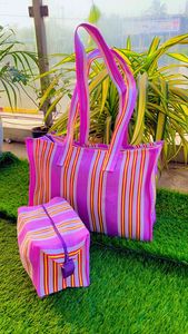 Bolsas de compras de nylon Ecológico Tejido grande PP Reciclado Polipropileno Plástico Rayas Reutilizable Opción India-Opciones a granel - Product Image 3