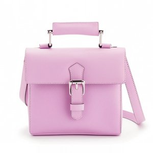 Cartable en cuir rose pastel italien mignon avec matériel argenté-Design italien simple et minimaliste - Product Image 1