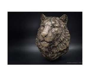 Tête de loup en bronze sculptée à la main, décoration murale, sculpture animale pour salon, art moderne, statue de tête de taureau en bronze, métal - Product Image 2