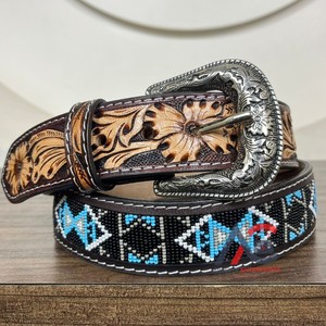New Factory Wholesale Custom Men & Women <b>Belts</b> Hand <b>Tooled</b> <b>Leather</b> Beaded <b>Belts</b> Genuine Cowhide <b>Leather</b> Adjustable Leisure <b>Belts</b> - Product Image 1