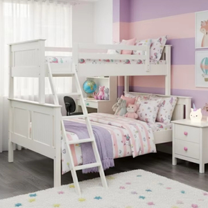 Lit superposé double pleine grandeur en bois de caoutchouc massif au design moderne meubles de chambre à coucher blancs de haute qualité P.D.T marque empilable Vietnam - Product Image 1