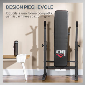 Banc de musculation pliable HOMCOM avec 8 hauteurs réglables et support d'haltères en acier et PU, 140x73x98-122 cm, noir - Product Image 6