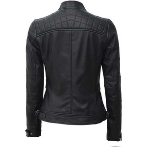 Chaqueta de Cuero OEM, Chaqueta de Motociclista Ajustada de Cuero Auténtico, Chaquetas de Cuero Personalizables, Chaquetas de Cuero Suave para Mujer Otoño Invierno, Venta al por Mayor - Product Image 4