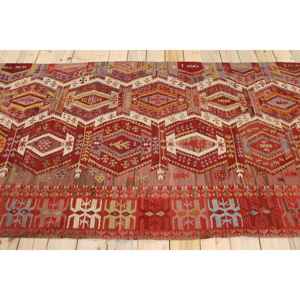 Tapis turc 4,1 x 12,4 pieds, tapis vintage rouge à pois en laine - Product Image 2