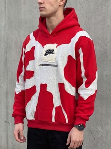 Custom <b>Red</b> Gray Patchwork Pullover Hoodie <b>Mens</b> Oversized Hooded <b>Sweatshirt</b> Heavyweight Cotton Fleece Casual Streetwear Winter - Product Image 5