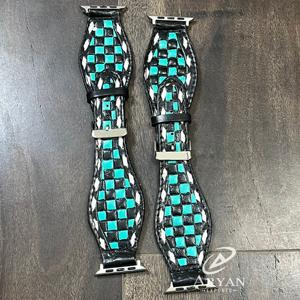 Bracelet de montre en cuir véritable à boucle à dégagement rapide, artisanal, à motif à carreaux, tendance, pour cadeaux - Product Image 1