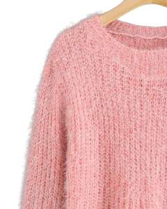 Customized Women Peach Pink Fuzzy Knit Sweater Long Sleeve Soft Warm Winter Pullover Cozy Textured Casual Fashion Top For Ladies - Product Image 3