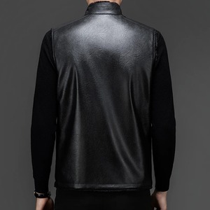 Gilet en cuir de vache pour homme, mode d'hiver, fermeture éclair personnalisée, veste en cuir véritable, coupe décontractée, 100% laine, gilet en cuir pour homme - Product Image 5