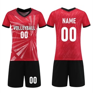 Ensemble de maillots de volley-ball pour femmes-Uniforme à manches courtes-Chemise col en V-Kit short double poches-Combinaison d'entraînement sportive pour femmes - Product Image 1