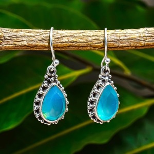 925 argent Sterling naturel Aqua calcédoine Spinner pierre précieuse à la main filles bijoux en argent fin boucles d'oreilles solide 925 timbre bijoux - Product Image 3