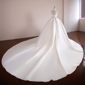 Vestido de Novia de Gala con Hombros Descubiertos, Sin Mangas, Corsé, Cintura Estilo Basque, Perlas y Cristales, Satén, Tallas Grandes, Fabricación Personalizada - Product Image 4