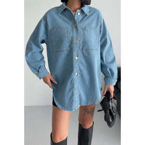 เสื้อเชิ้ตเดนิมโอเวอร์ไซส์สำหรับผู้หญิง - Product Image 1